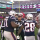 An NFL referee celebrates with New England Patriots players after the Patriots score the game-winning touchdown on Jan. 21, 2018. (CBS screenshot)